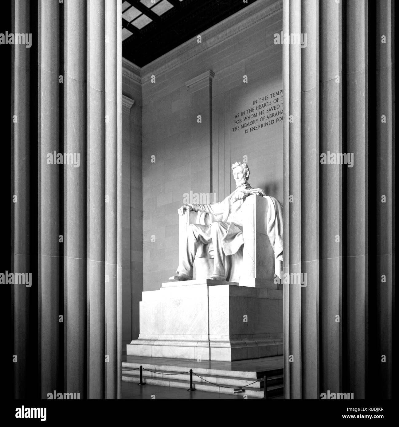Dieses Bild von Abraham Lincoln Memorial spiegelt seine Stärke, Stabilität und gutes Urteil in seiner Führung der Nation während einer seiner Par Stockfoto