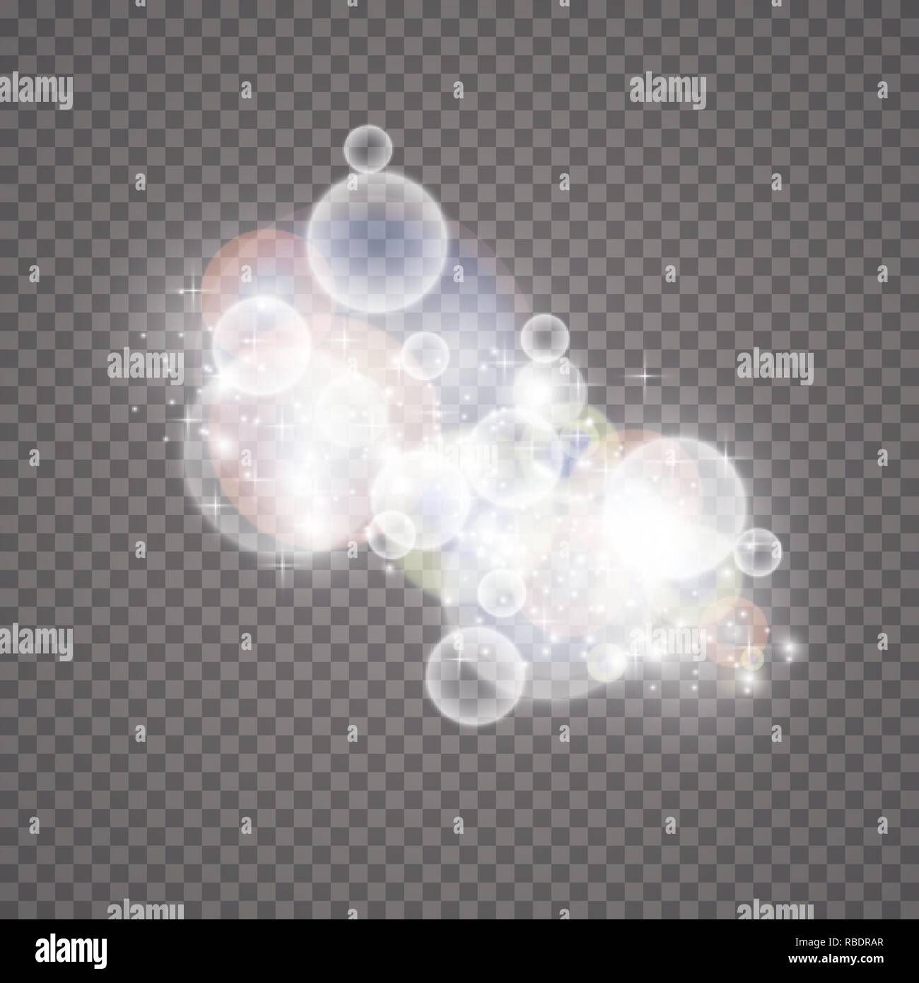 Glow Light Effect. Vector Illustration. Weihnachten flash. Staub. Funkelnden magischen Staubpartikel mit mehrfarbigen Highlights Stock Vektor