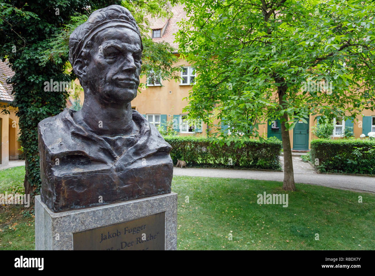 Büste von Jakob Fugger der Jüngere, der Begründer der Fuggerei, Augsburg, Schwaben, Bayern, Deutschland Stockfoto