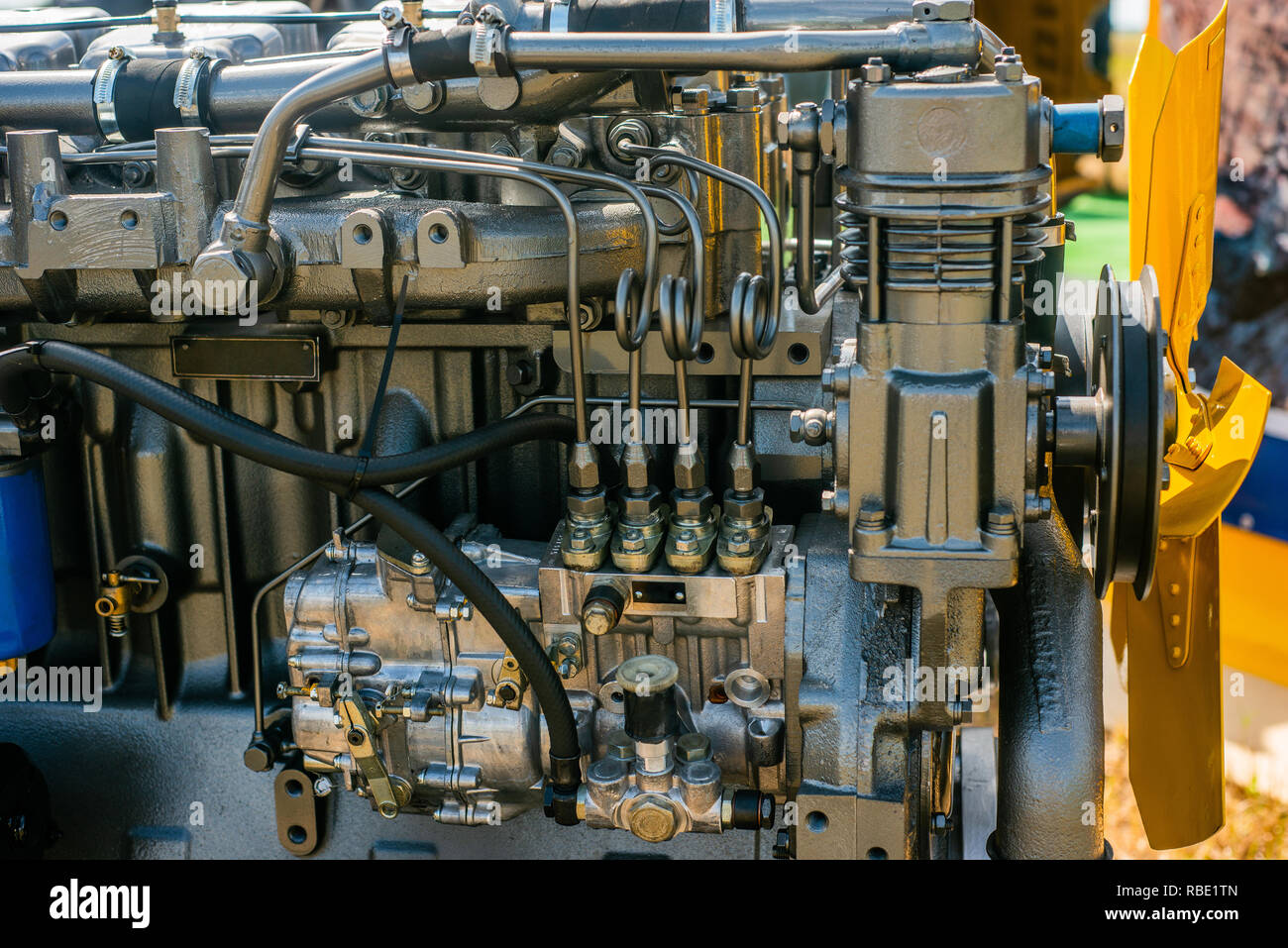 Metall Pumpe, Motor, Teile für landwirtschaftliche Maschinen. Stockfoto