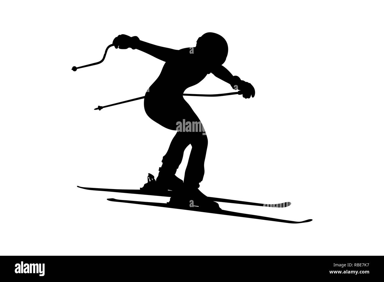 Ski Alpin Männer springen bergab schwarze Silhouette Stockfoto