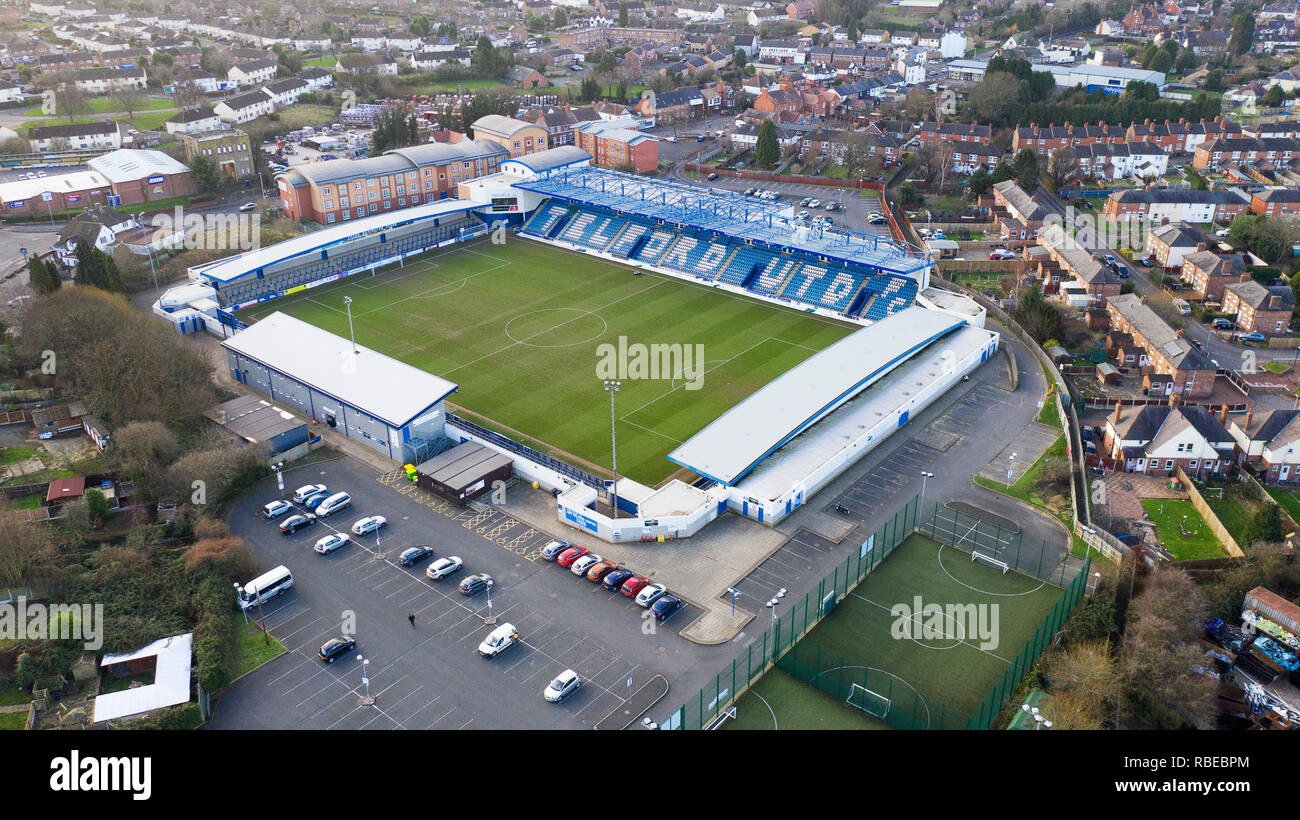 Luftbild des A.F.C. Telford United, neue Dollars Kopf Stadion, Shropshire 2019 Stockfoto