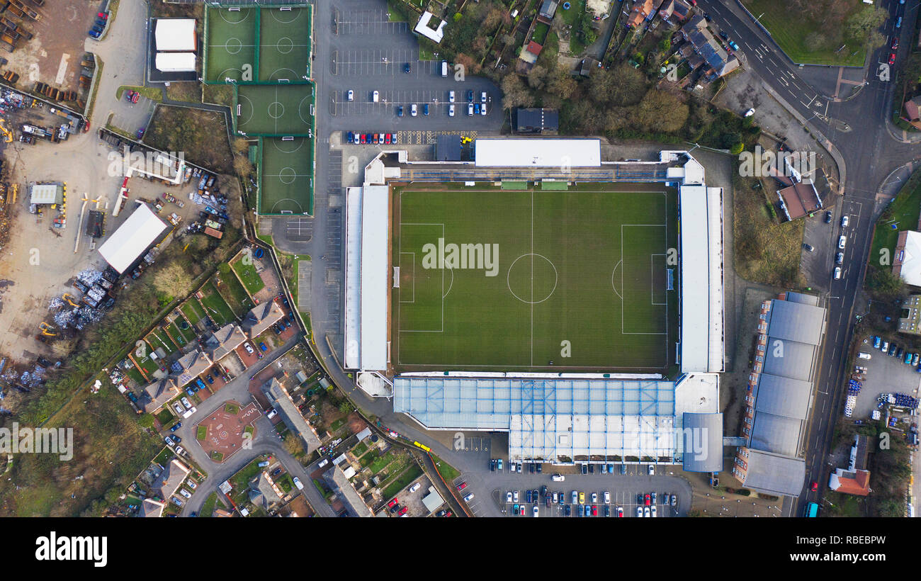 Luftbild des A.F.C. Telford United, neue Dollars Kopf Stadion, Shropshire 2019 Stockfoto
