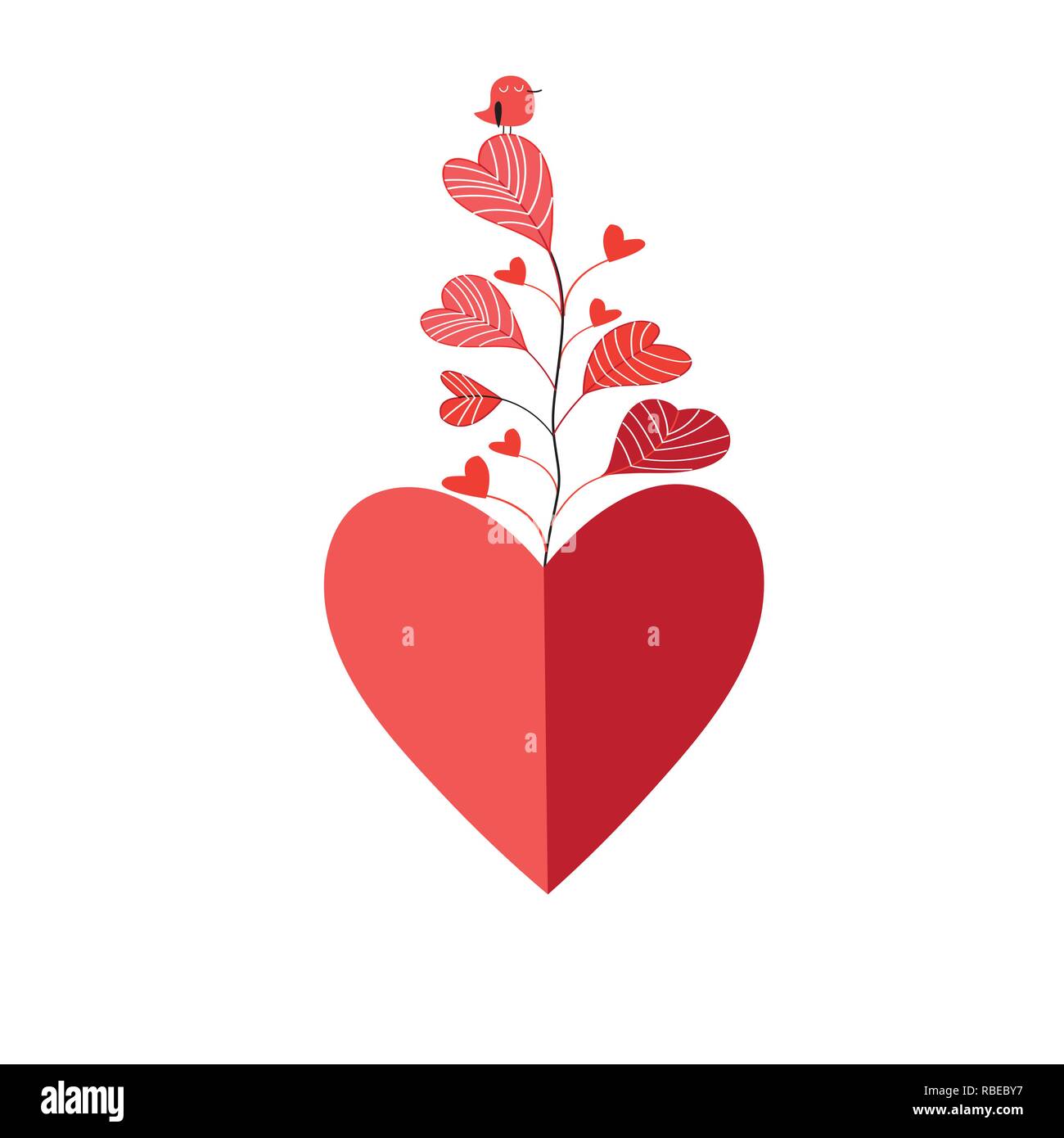 Helle Valentinstag Grußkarten mit Herz und Anlage auf weißem Hintergrund Stock Vektor
