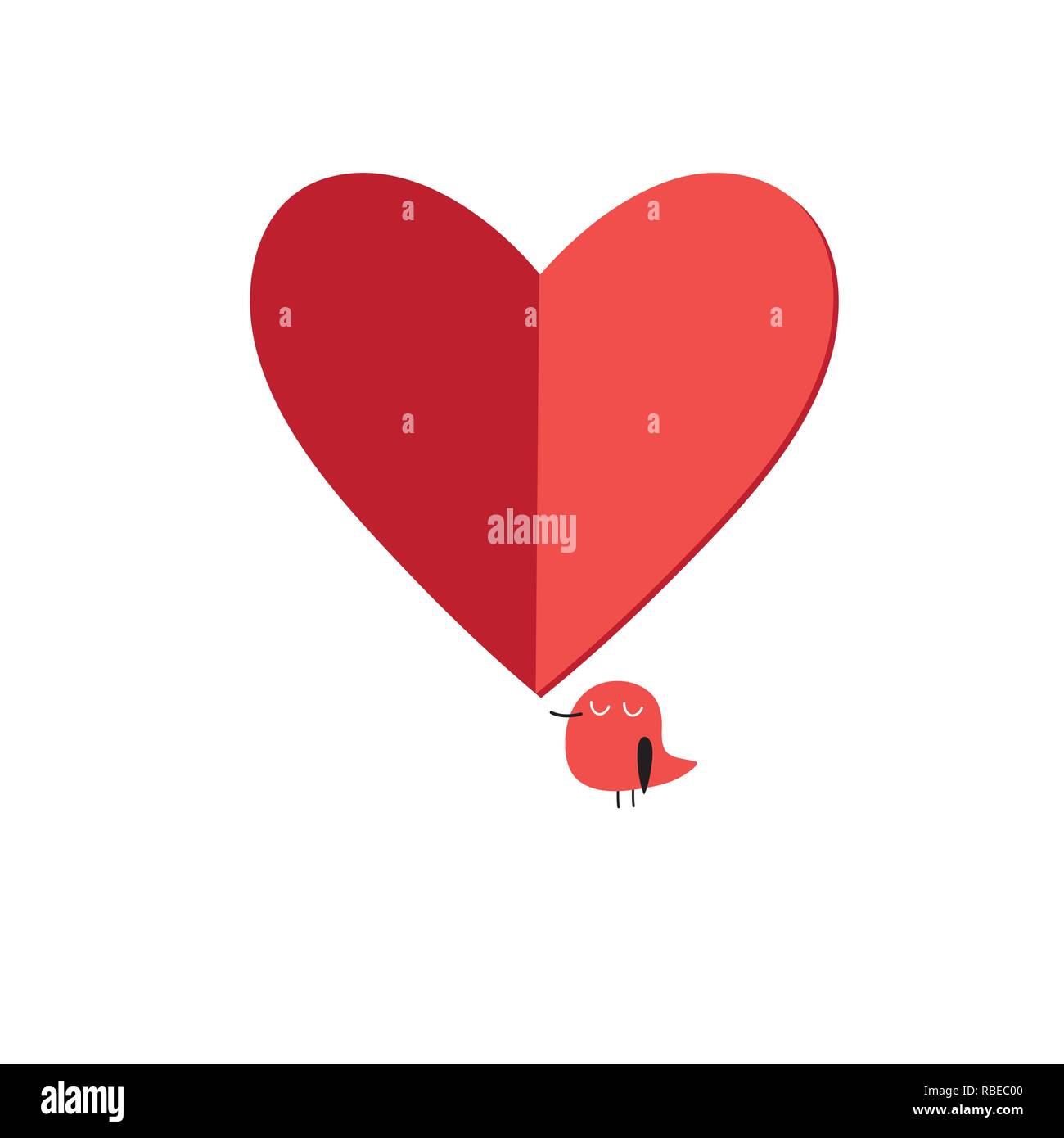 Helle Valentinstag Grußkarten mit Herz und Vogel auf weißem Hintergrund Stock Vektor