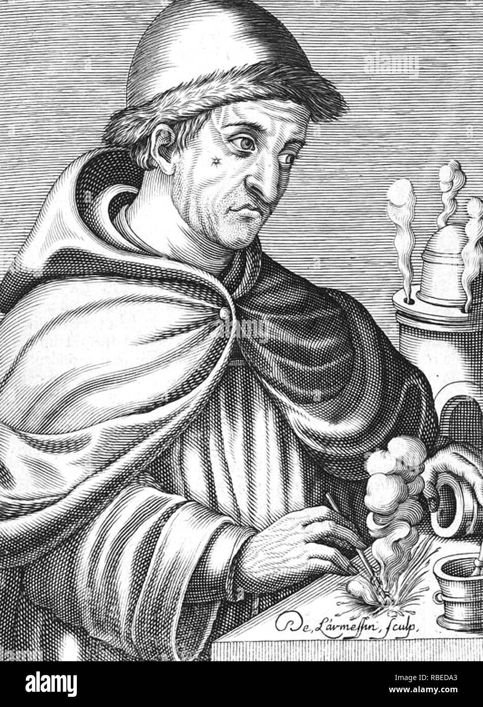 BERTHOLD SCHWARZ legendären Deutsch/Dänisch/Griechischen Alchimisten des späten 14. Jahrhunderts, die Erfindung des Schießpulvers durch Quellen aus dem 15. Jahrhundert. Stockfoto