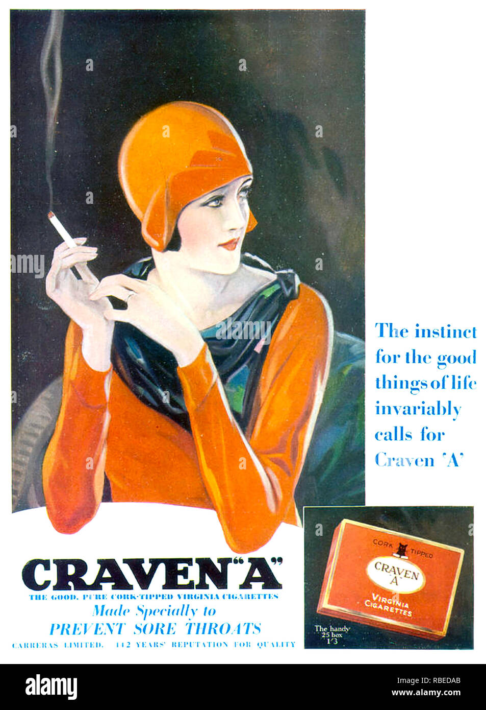 CRAVEN eine Zigarette Anzeige über 1925 Stockfoto