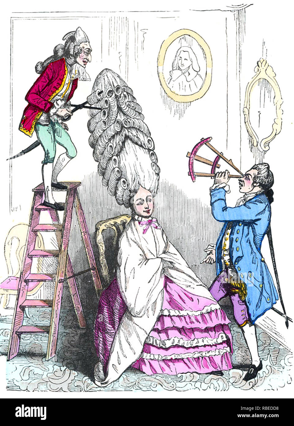 Französische FRISUR CARTOON über 1780 Stockfoto