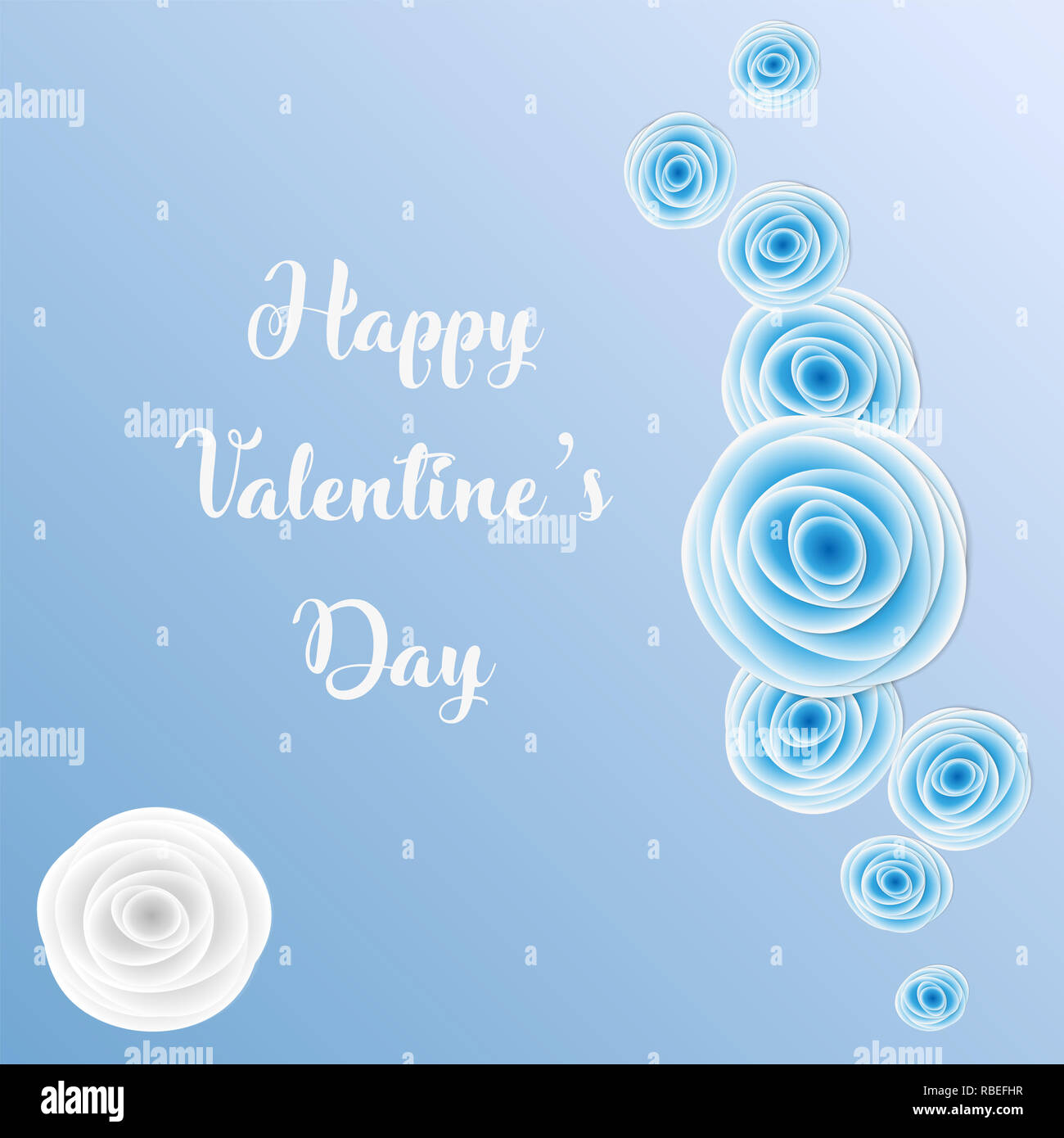Happy Valentine's Day Grußkarte mit Blue Rose hellblau hinterlegt Stockfoto