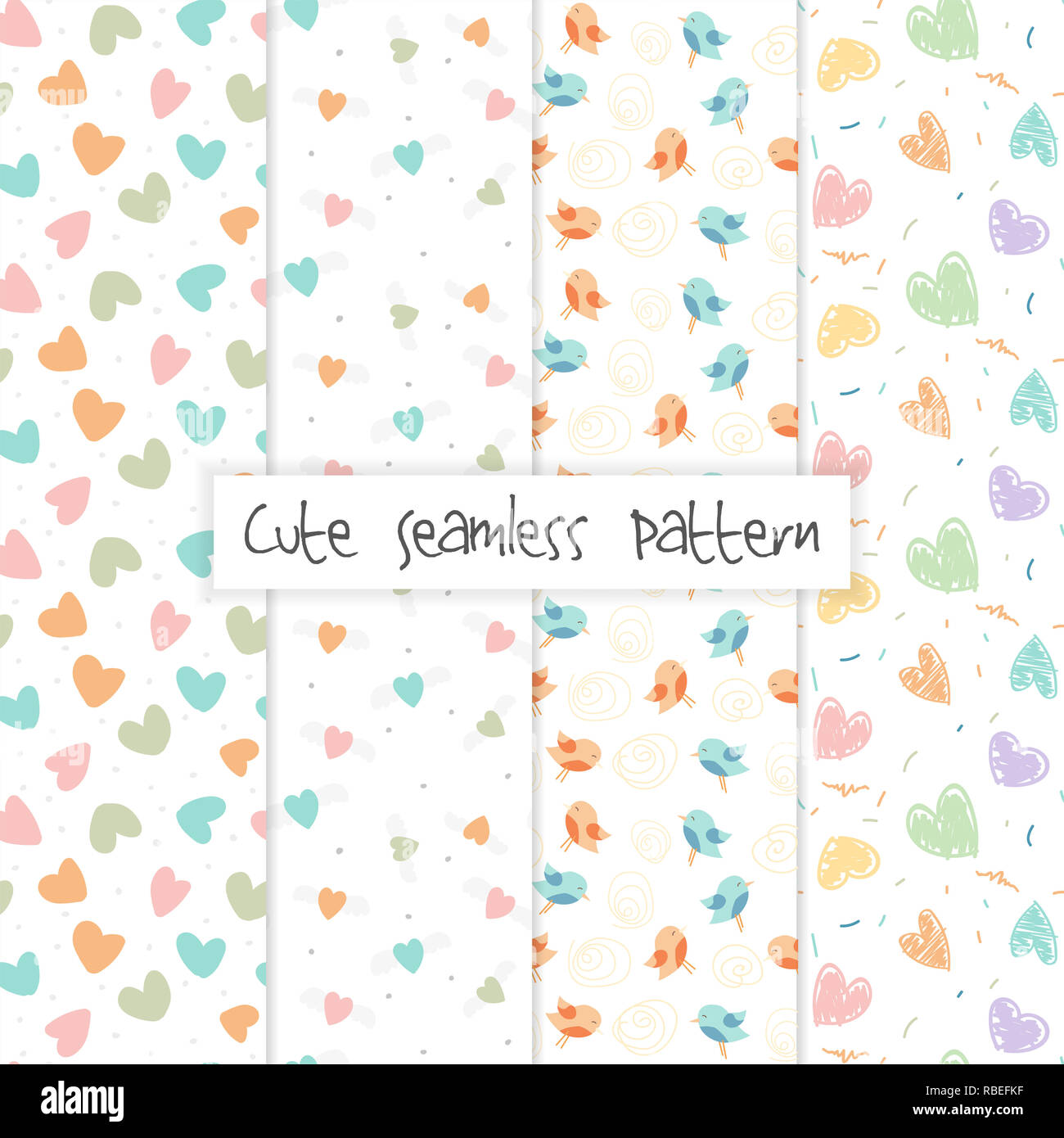 Satz von nahtlosen Liebe Muster nützlich wie Hintergrund oder Textur. Vector Illustration. Stockfoto
