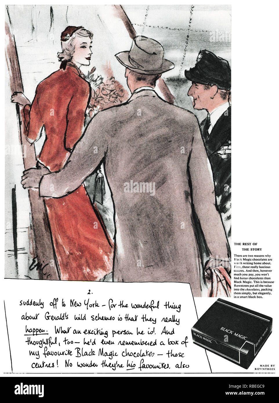 1955 britischen Werbung für Rowntree's Black Magic Pralinen. Stockfoto