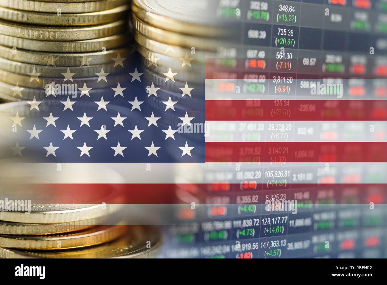 Borse Investment Trading Finanz Munze Usa Flagge Und Grafik Oder - 