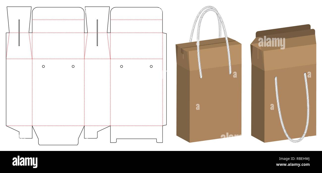 Paper bag Verpackung gestanzte und 3d-Tasche mockup Stock Vektor
