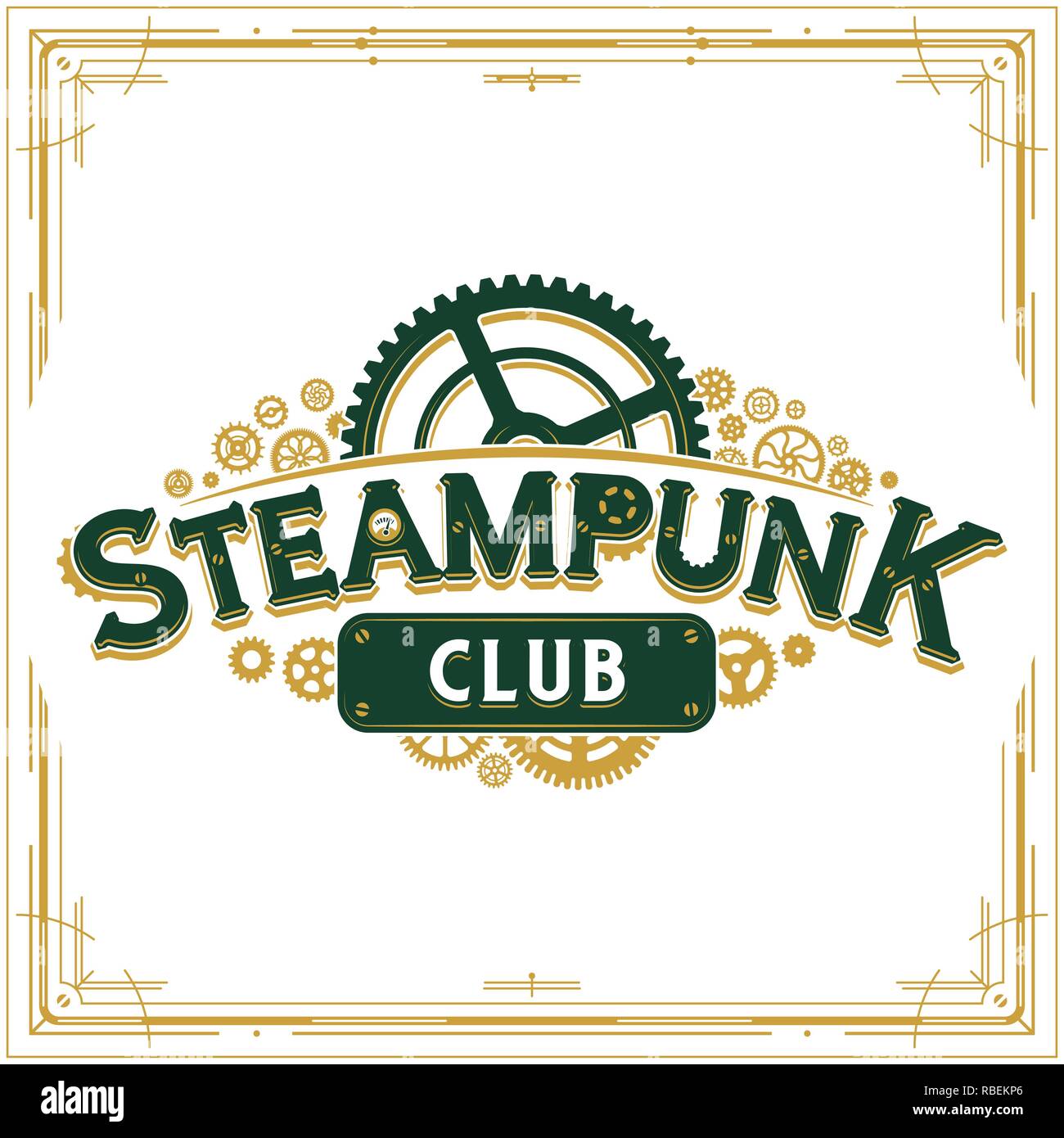 Steampunk Club Logo Design viktorianischen Ära Zahnräder insignia Vektor Poster auf hellen Hintergrund ideal für Banner oder Party Einladung Stock Vektor Steampunk Club Logo Design viktorianischen Ära Zahnräder insignia Vektor Poster auf hellen Hintergrund ideal für Banner oder Party Einladung Stock Vektor