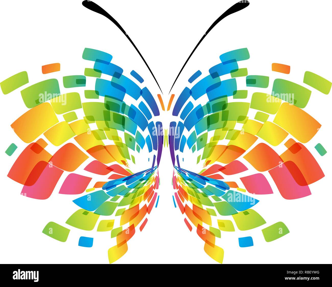 Abstrakte geometrische bunte Schmetterling isoliert auf weißem Hintergrund Stock Vektor