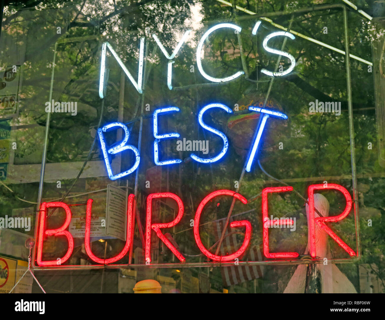 New York Citys besten Burger Leuchtreklame, NYCs besten Burger, East Village, Manhattan, NY, USA Stockfoto