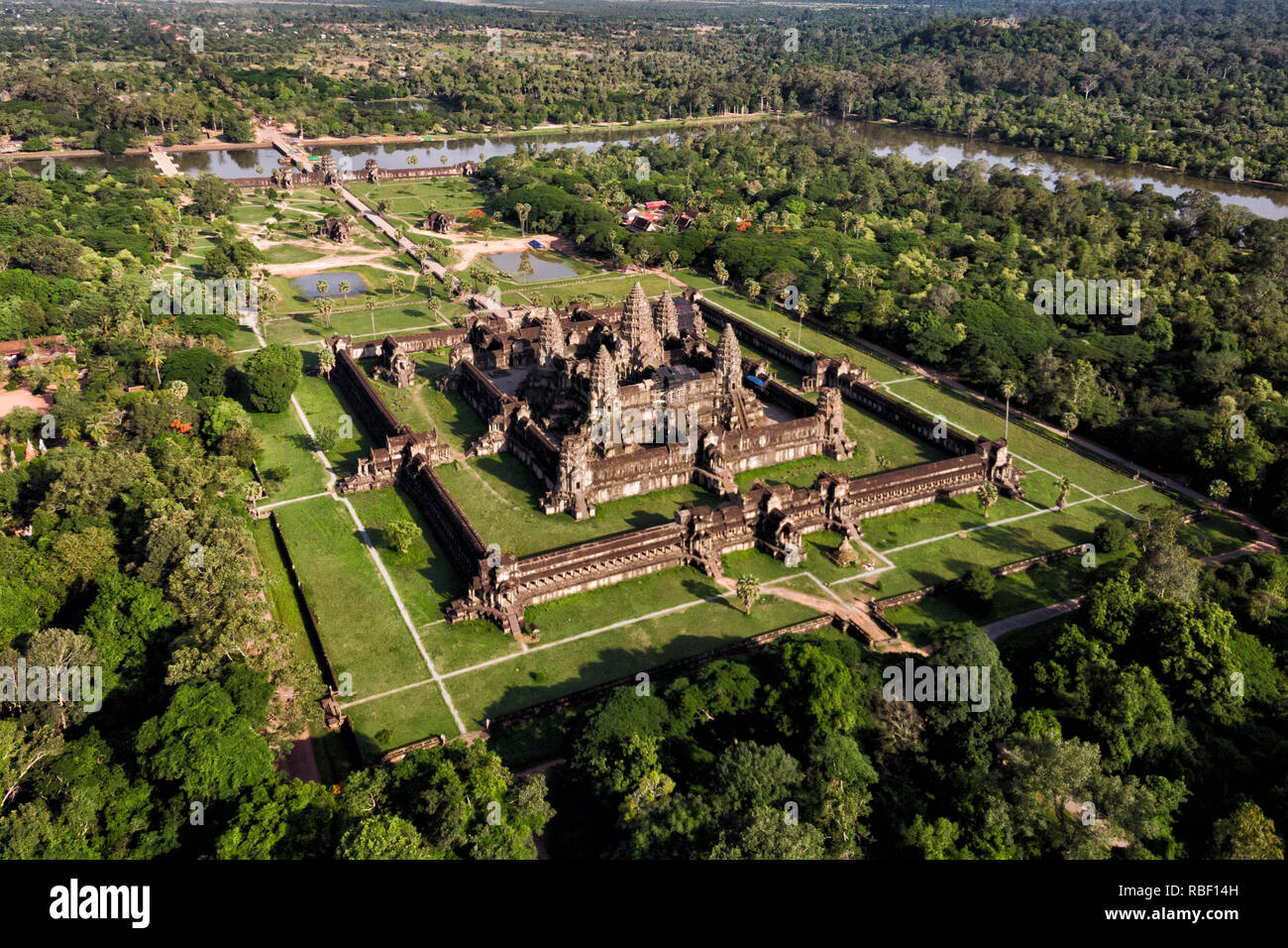 Luftaufnahme der Tempel Angkor Wat, Siem Reap, Kambodscha. Stockfoto