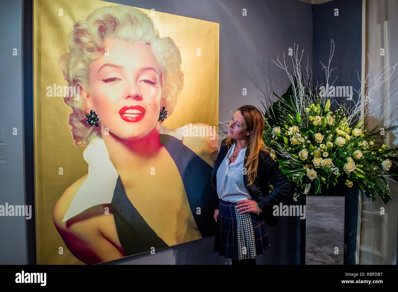 London, Großbritannien. 10. Jan 2019. Marilyn von Sir Peter Blake, £ 19.900, aus der Tanya Baxter Zeitgenössische und andere Werke - die Mayfair Antiquitäten & Fine Art Fair, London Marriott Hotel Grosvenor Square. Credit: Guy Bell/Alamy leben Nachrichten Stockfoto