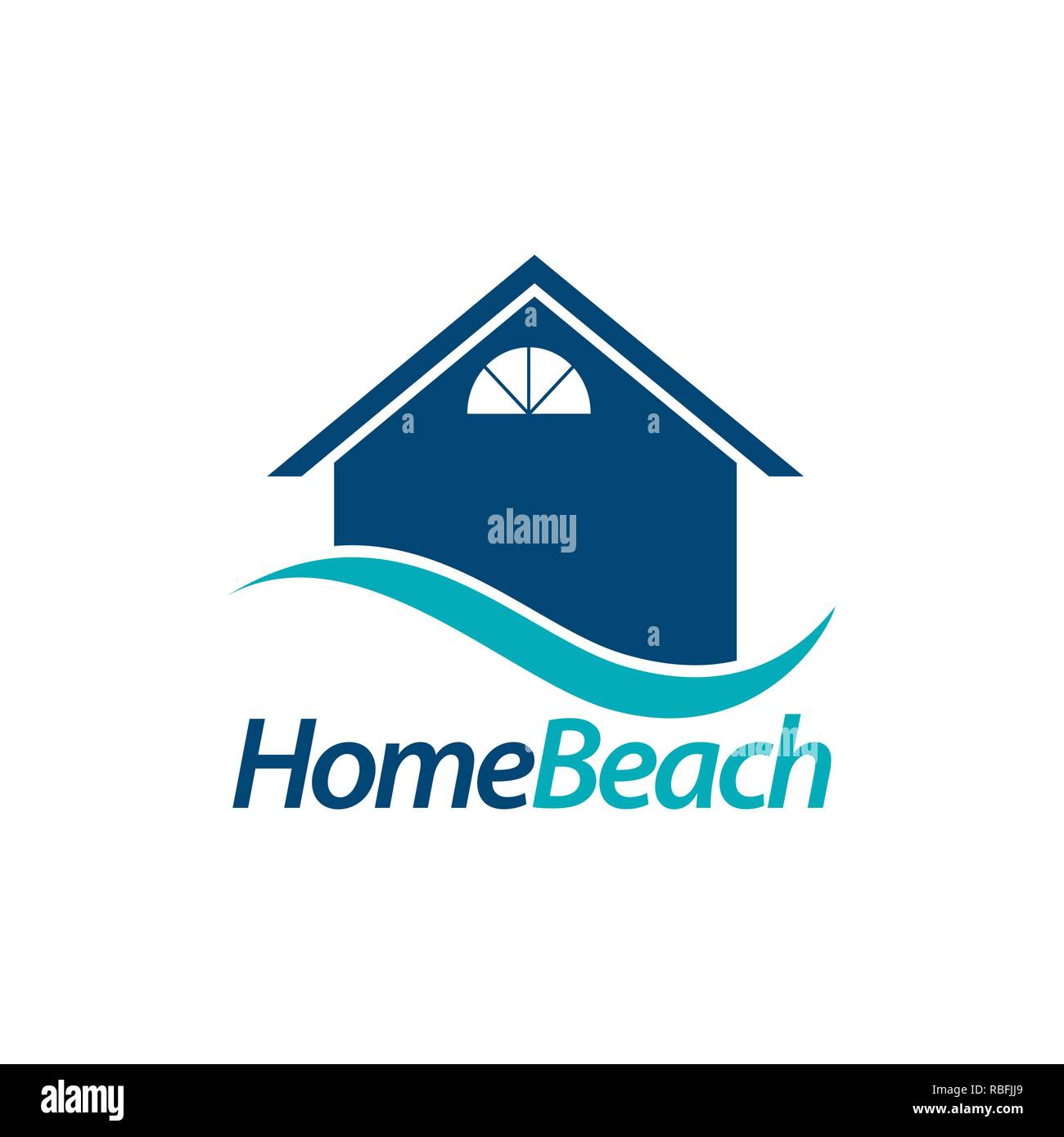 Home Strand. Symbol House mit Blue Wave logo Konzept Design vorlage Idee Stock Vektor