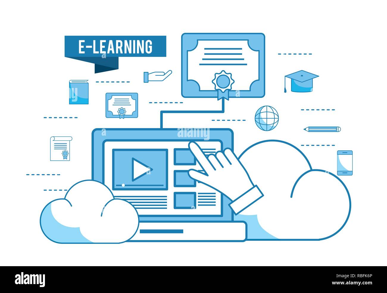 Computer website Video mit Diplom und Bleistift Stock Vektor