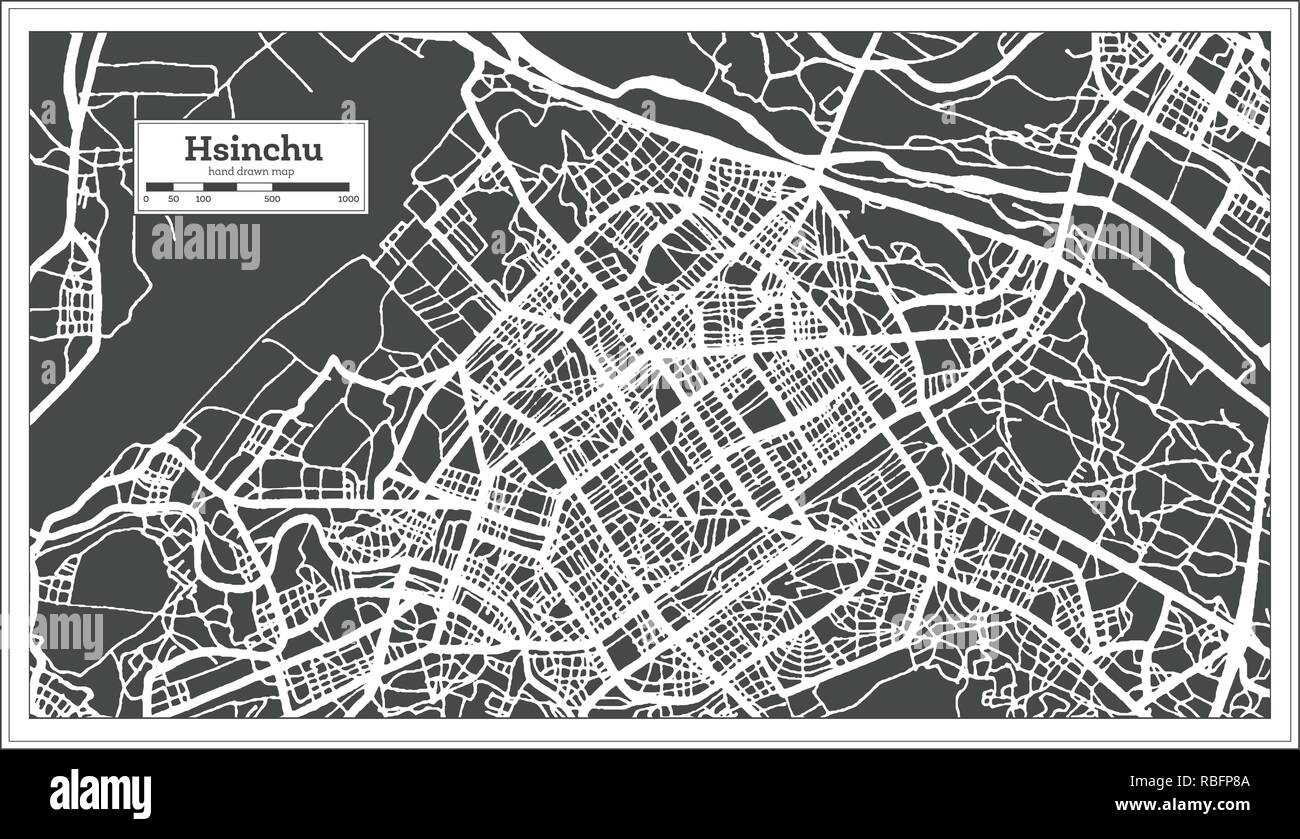 Hsinchu Taiwan Stadtplan im Retro-stil. Übersichtskarte. Vector Illustration. Stock Vektor