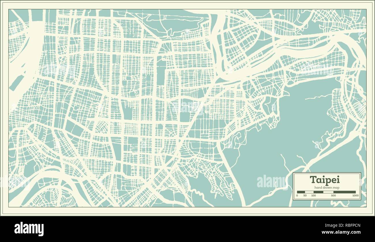Taipei Taiwan Stadtplan im Retro-stil. Übersichtskarte. Vector Illustration. Stock Vektor