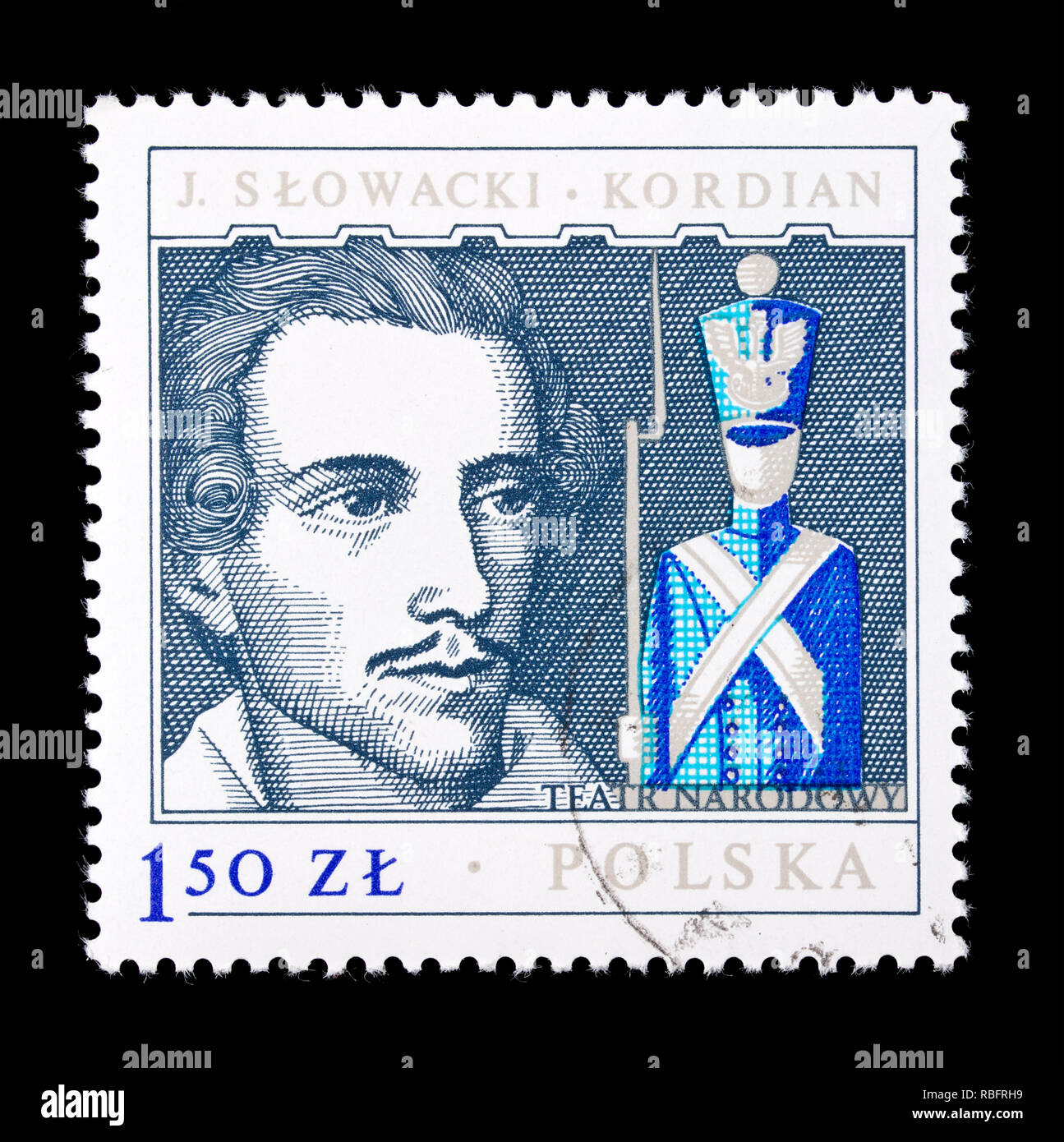 Briefmarke aus Polen, Julisz Slowacki, polnischen Dramatiker. Stockfoto