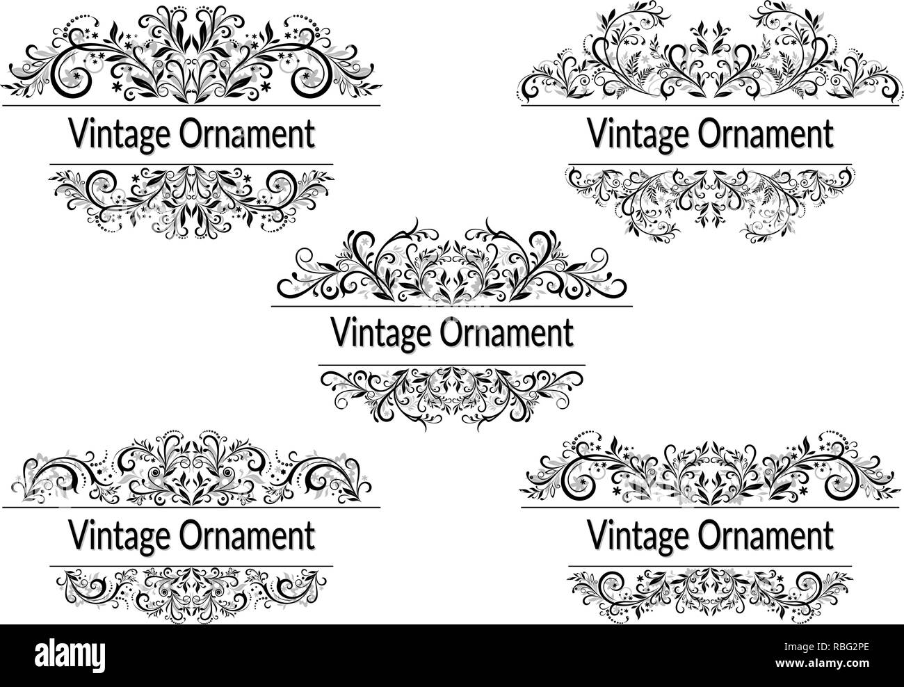 Stellen sie abstrakt Floral Vintage Muster, schwarzen und grauen Konturen isoliert auf weißem Hintergrund. Vektor Stock Vektor