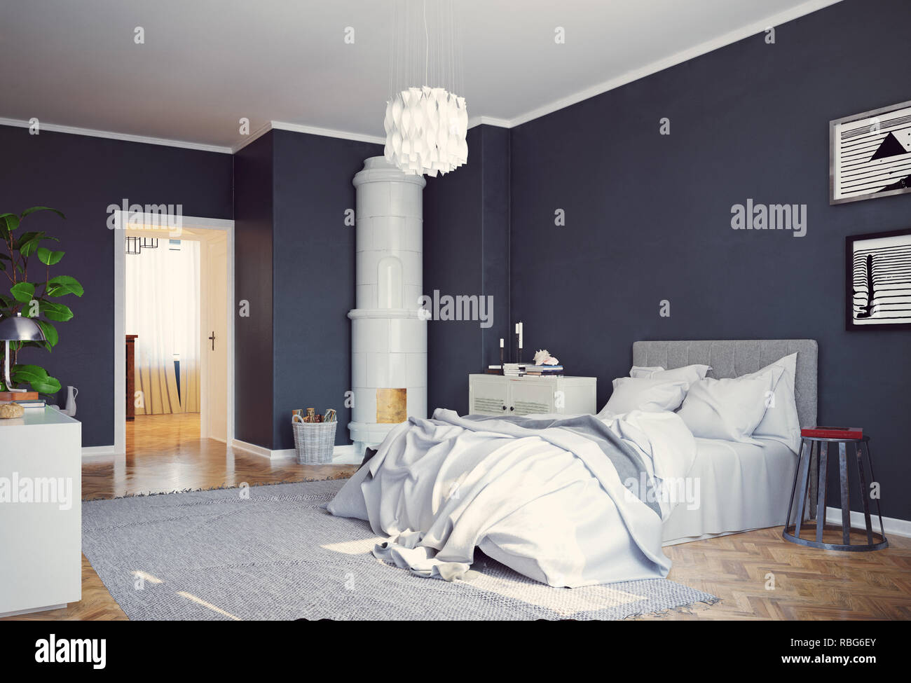 Modernes Schlafzimmer Innenraum. 3D-rendering Design Stockfoto