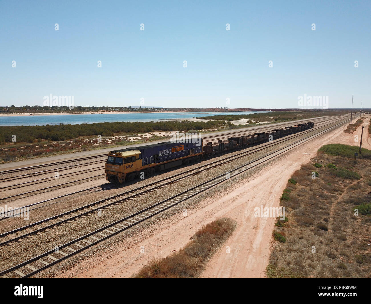 Güterzug in Port Augusta South Australia Stockfoto