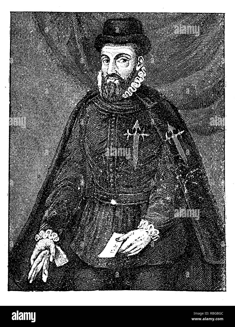 Porträt der spanische Eroberer Francisco Pizarro González des Inka-Reiches. Er tötete Inka Kaiser Atahualpa und gründete die Stadt von Lima in Peru im XVI. Jh. Stockfoto