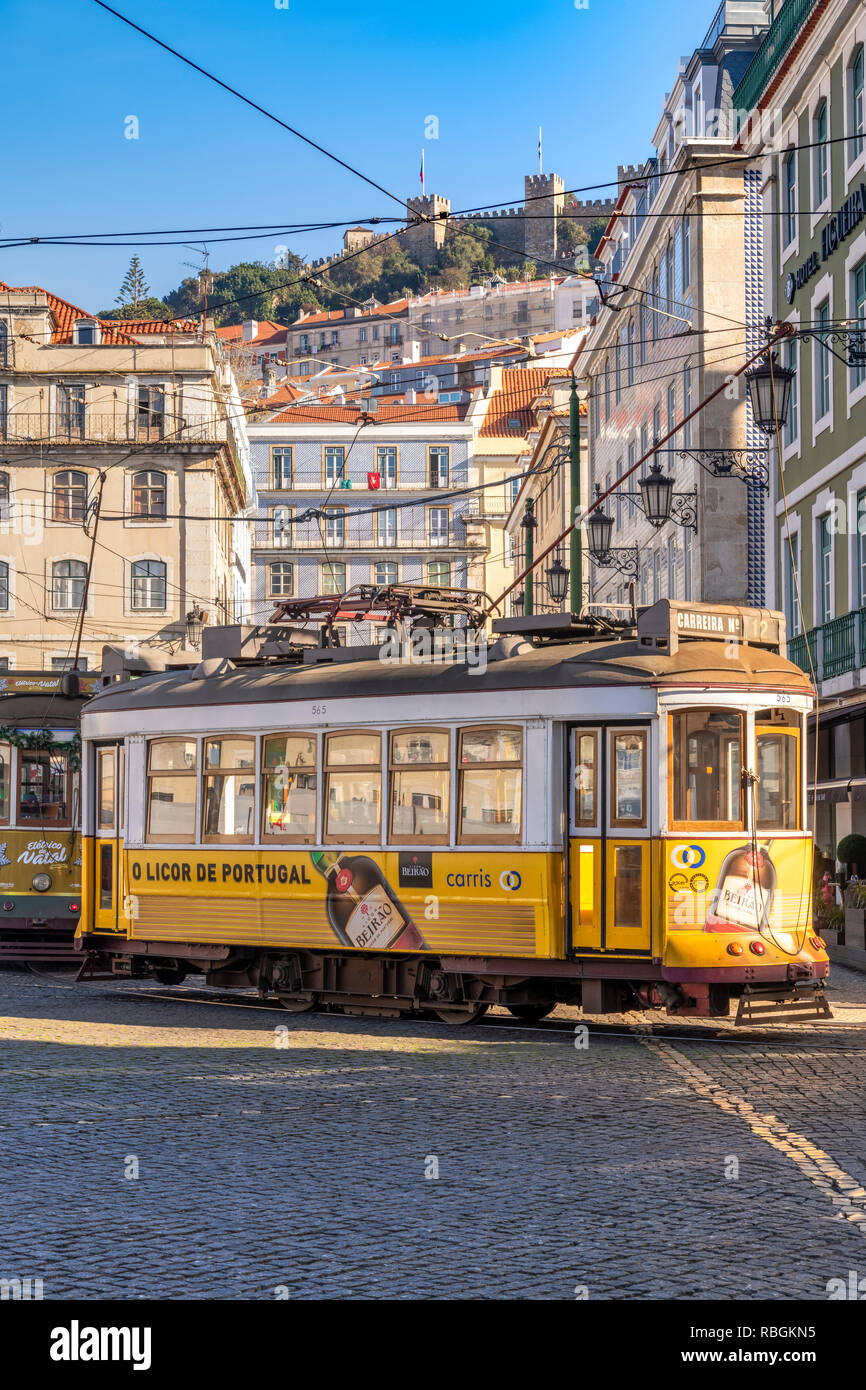 Straßenbahn, Praca da Figueira Platz, Lissabon, Portugal Stockfoto