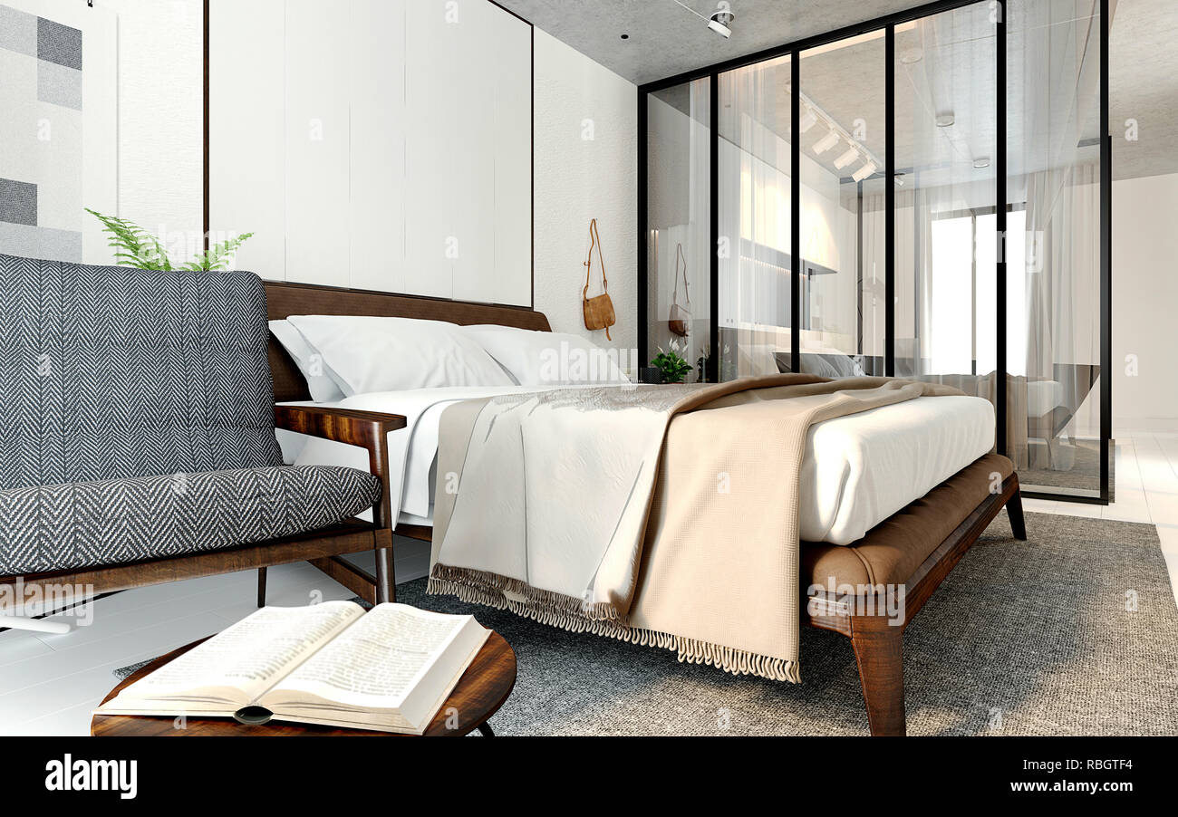 3D-Render modernes Hotel Zimmer Stockfoto