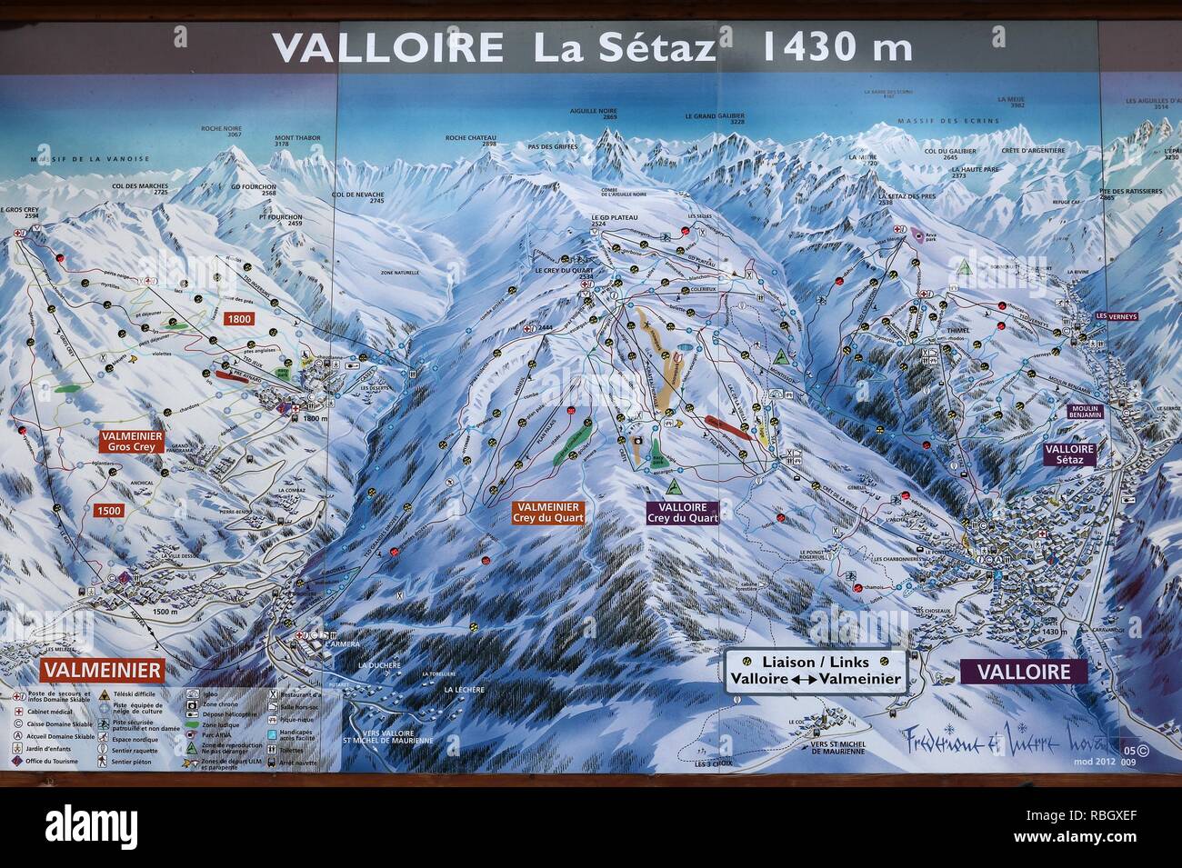 VALLOIRE, Frankreich 27. MÄRZ 2015 Ski Map in GalibierThabor