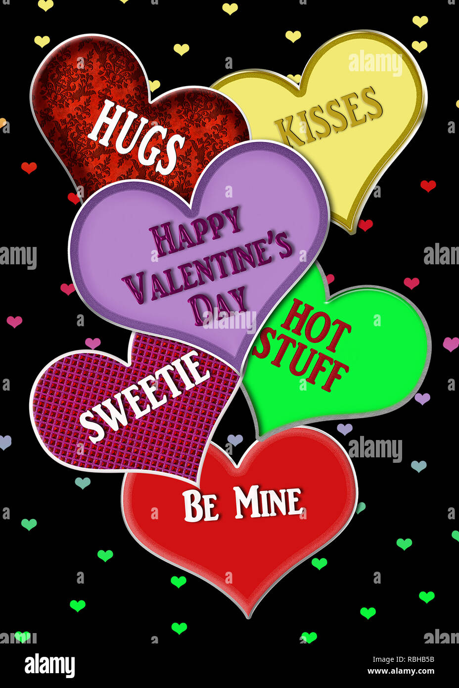 Grafik Hintergrund mit großen Valentine Herzen mit einzelnen Nachrichten Stockfoto