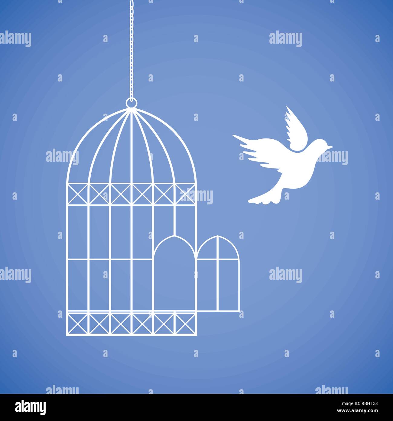 Weiße Taube fliegt aus dem Käfig Vektor-illustration EPS 10. Stock Vektor