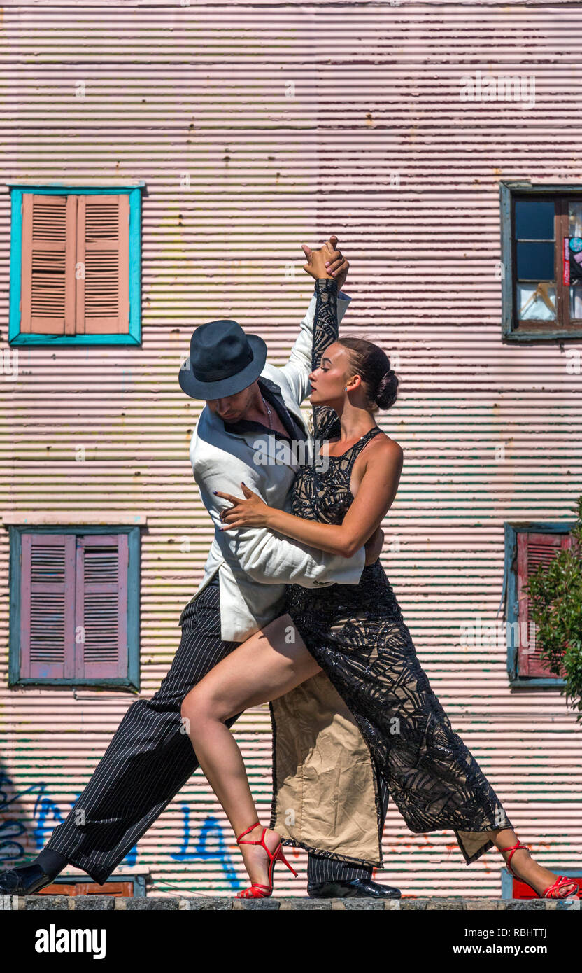 Tango Tänzer in Caminito, La Boca. Stockfoto