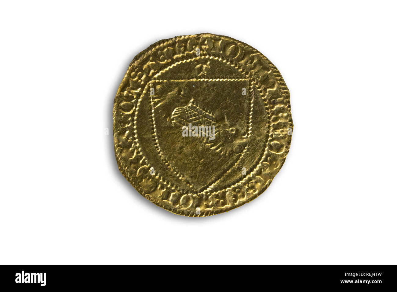 Cordoba, Spanien - Dez 7th, 2018: Johann II. von Kastilien (1406-1454) Gold Medaille. Dobla de La Banda umkehren. Das Archäologische Museum von Córdoba, Spanien Stockfoto