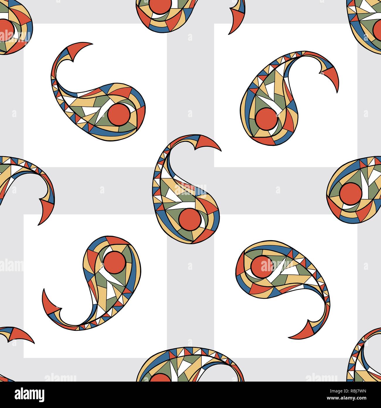 Paisley Hand gezeichnet geometrischer Vektor nahtlose Muster. Abstrakte exotische Illustration für Surface Design, Textil, Verpackung Papier, Tapeten, Telefon cas Stock Vektor