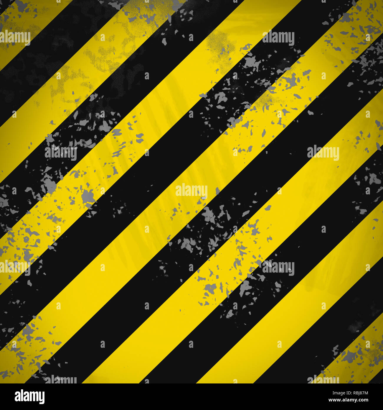 Gelb und Schwarz diagonale Streifen Hintergrund Textur grunged und verformt. Stockfoto
