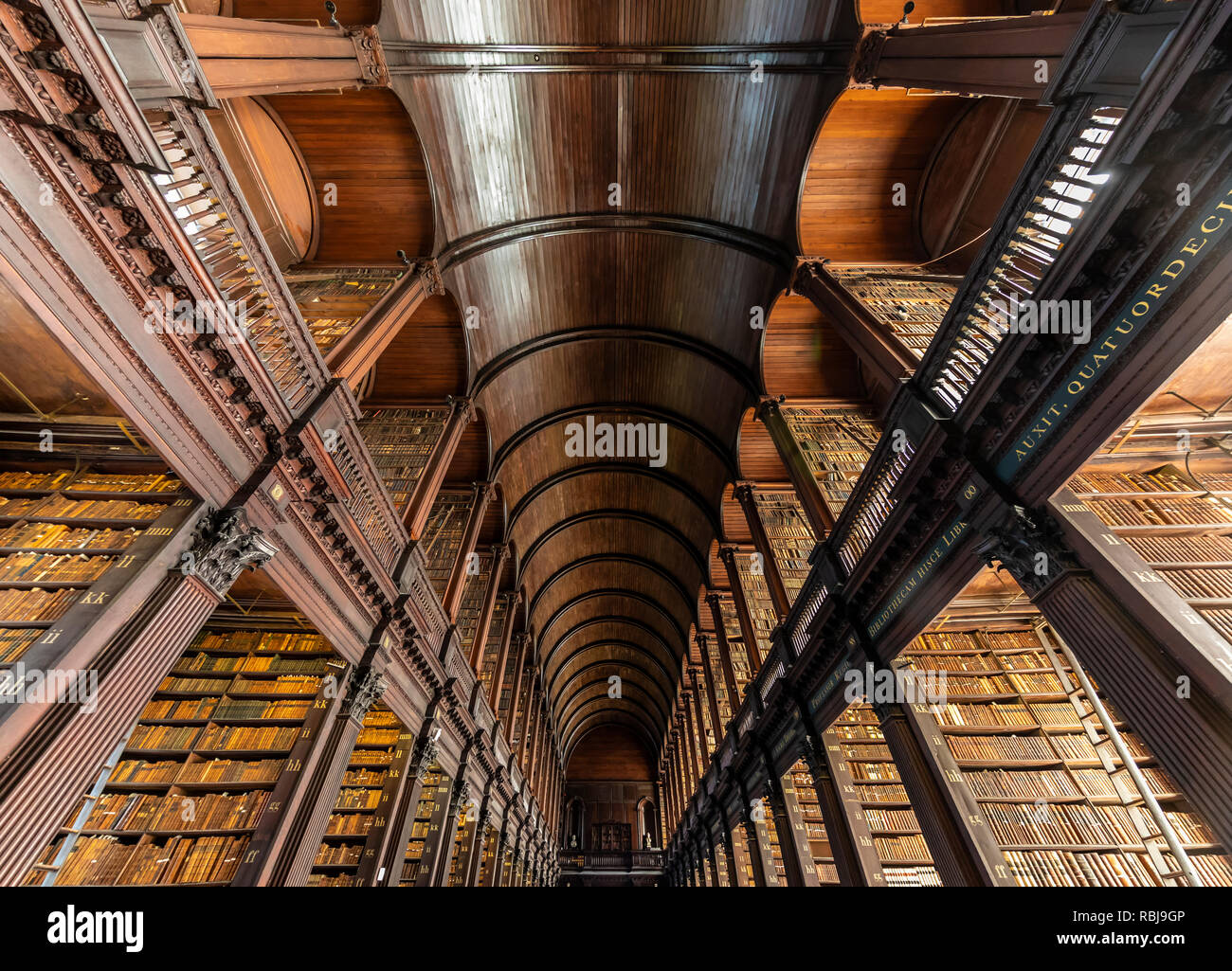 Die Trinity College alte Bibliothek Ausstellung, über das Buch von Kells, in Dublin, Irland. Stockfoto