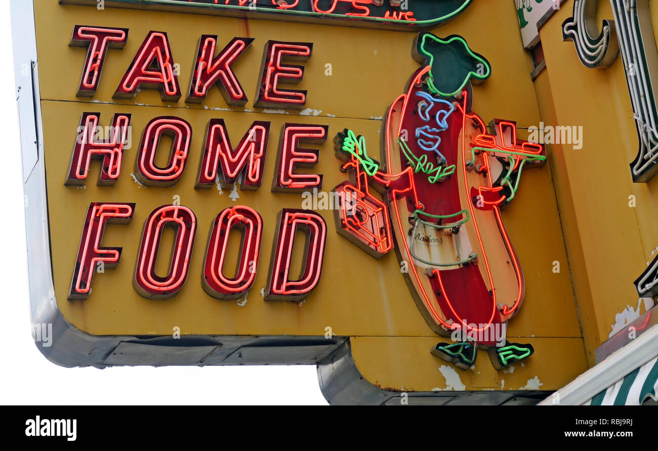 Nathans Handwerker berühmten Würstchen Frankfurter Original Restaurant, Deli, Fast Food, Coney Island, im Stadtbezirk Brooklyn, New York, NY, USA Stockfoto