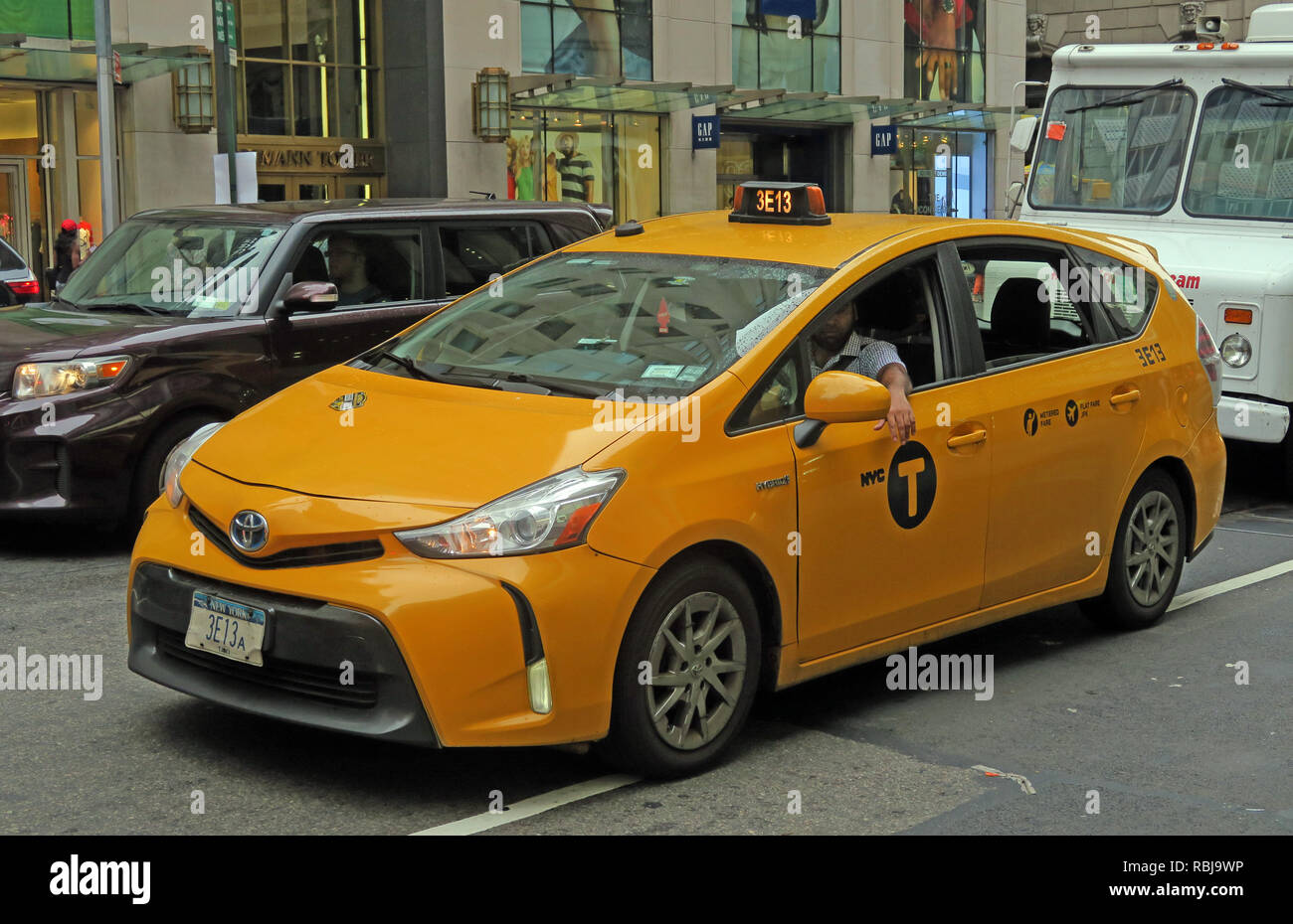 Canary Yellow Medaillon New York Taxi, Mietwagen, Manhattan, New York City, NY, USA Stockfoto
