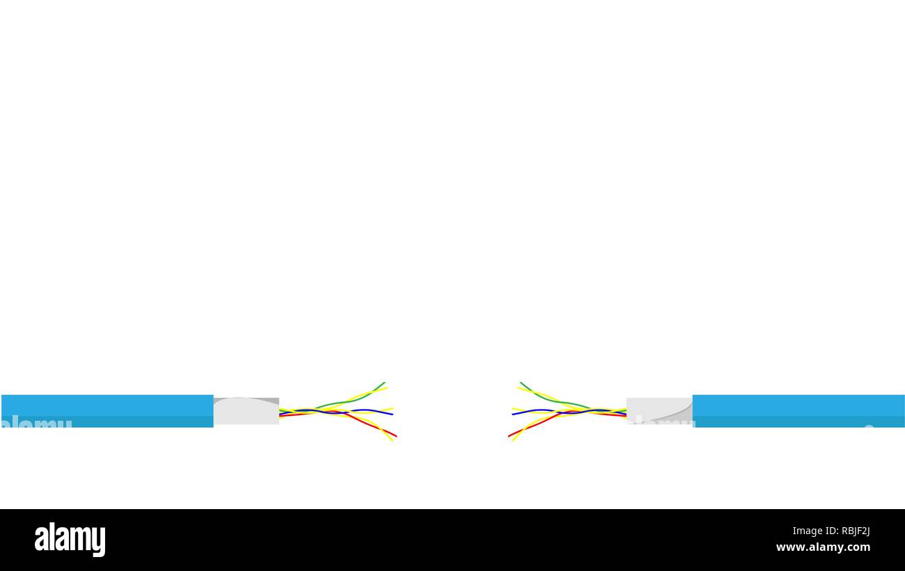 Beschädigte blaue, elektrische Kabel auf weißem Hintergrund. Gefährliche  elektrische Kabel kaputt macht. Vector Illustration Stock-Vektorgrafik -  Alamy