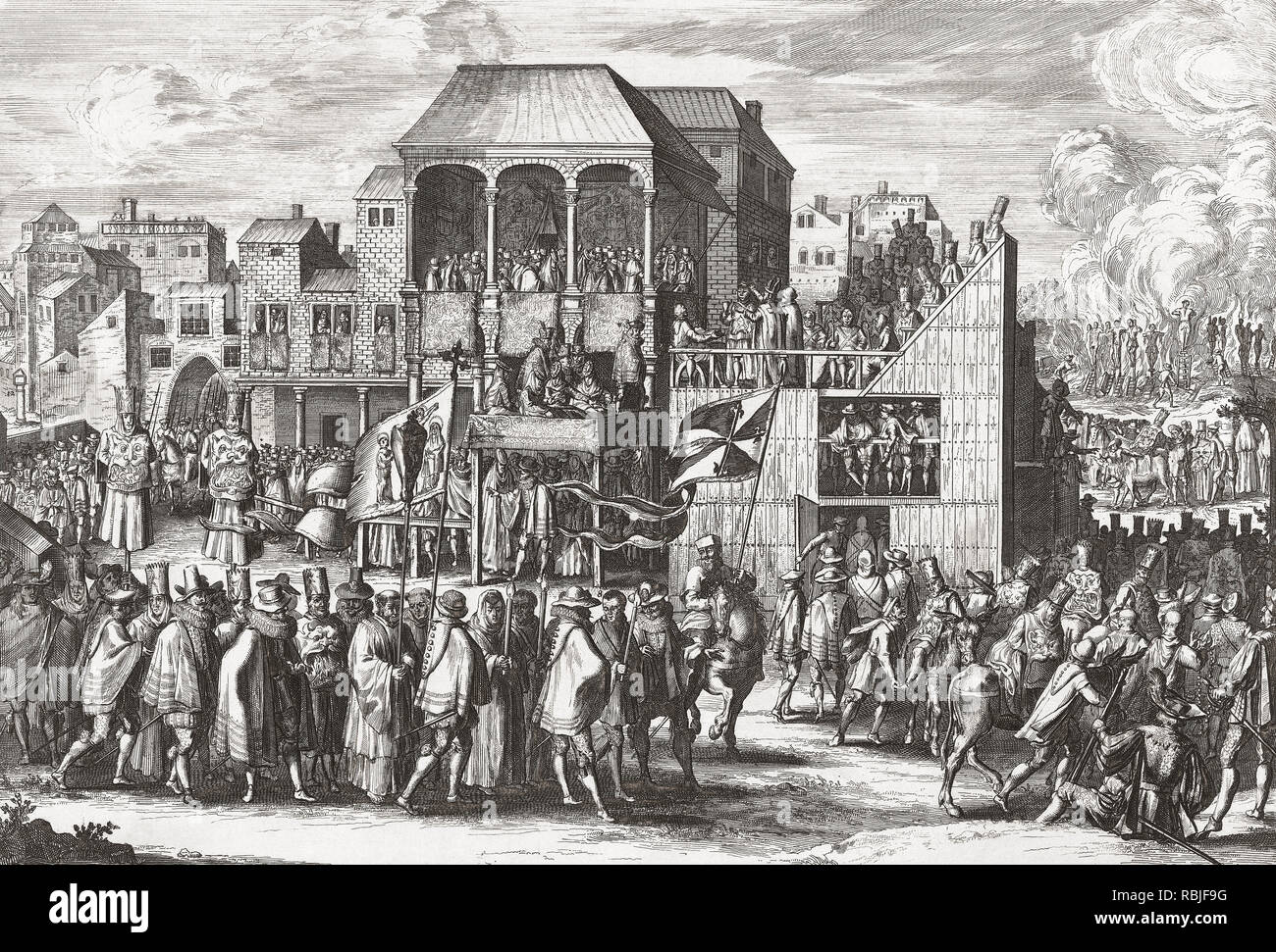 Auto-de-fe in Vallodolid, Spanien, Mai 21, 1558 oder 1559. Nach einem 17. Jahrhundert drucken. Stockfoto