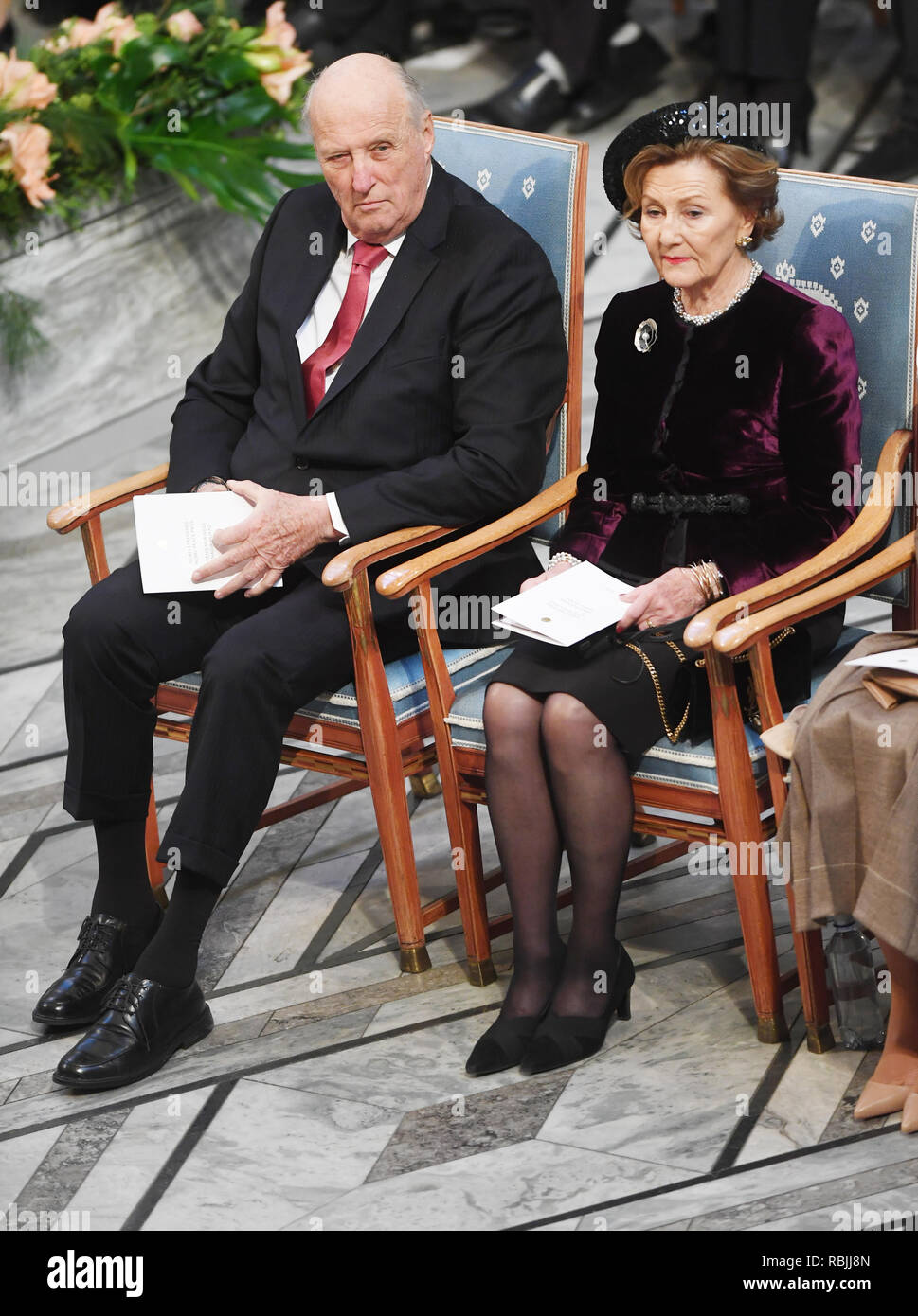 2018 Friedensnobelpreis Zeremonie, im Rathaus in Oslo, Norwegen, statt. Mit: König Harald V. und Königin Sonja Wo: Oslo, Norwegen, Norwegen Wann: 10 Dec 2018 Credit: WENN.com Stockfoto
