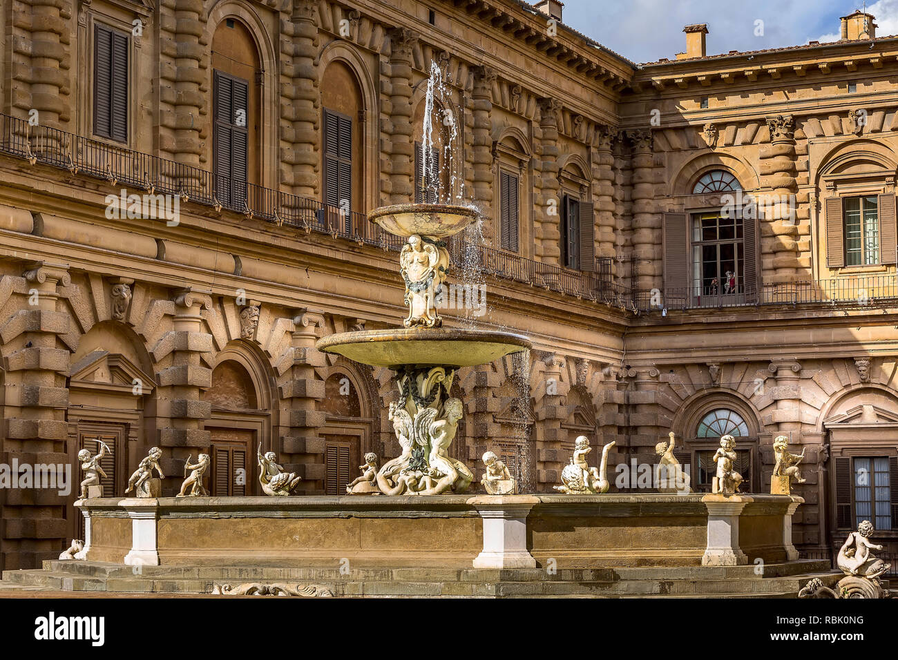 Florenz, Italien, Springbrunnen Statue Nahaufnahme in der Nähe von Palazzo Pitti und die Boboli-gärten Stockfoto