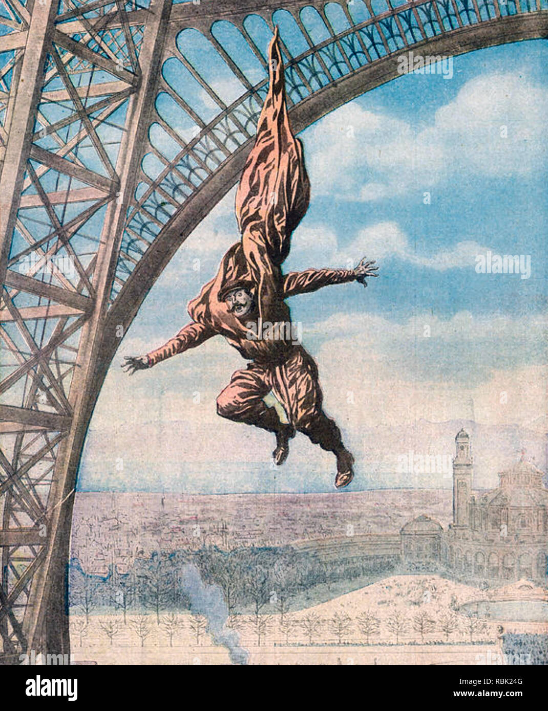 FRANÇOIS REICHELT (1879-1912) Böhmische Schneider und Erfinder der Fallschirm auf seiner tödlichen Sprung vom Eiffelturm vom 4. Februar 1912 Stockfoto