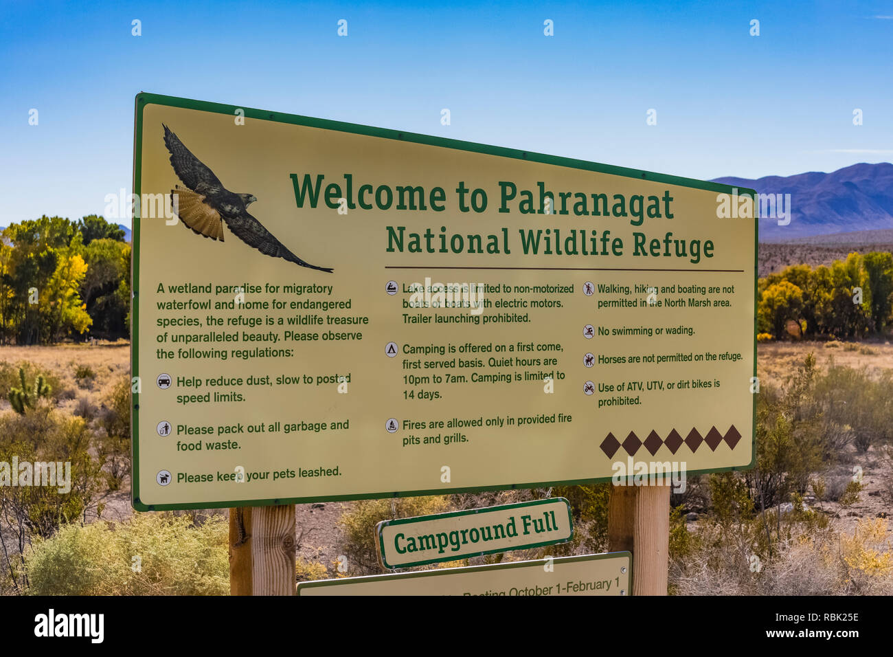 Zeichen für pahranagat National Wildlife Refuge in der Mojave Wüste entlang der Autobahn 93 in Nevada, USA Stockfoto