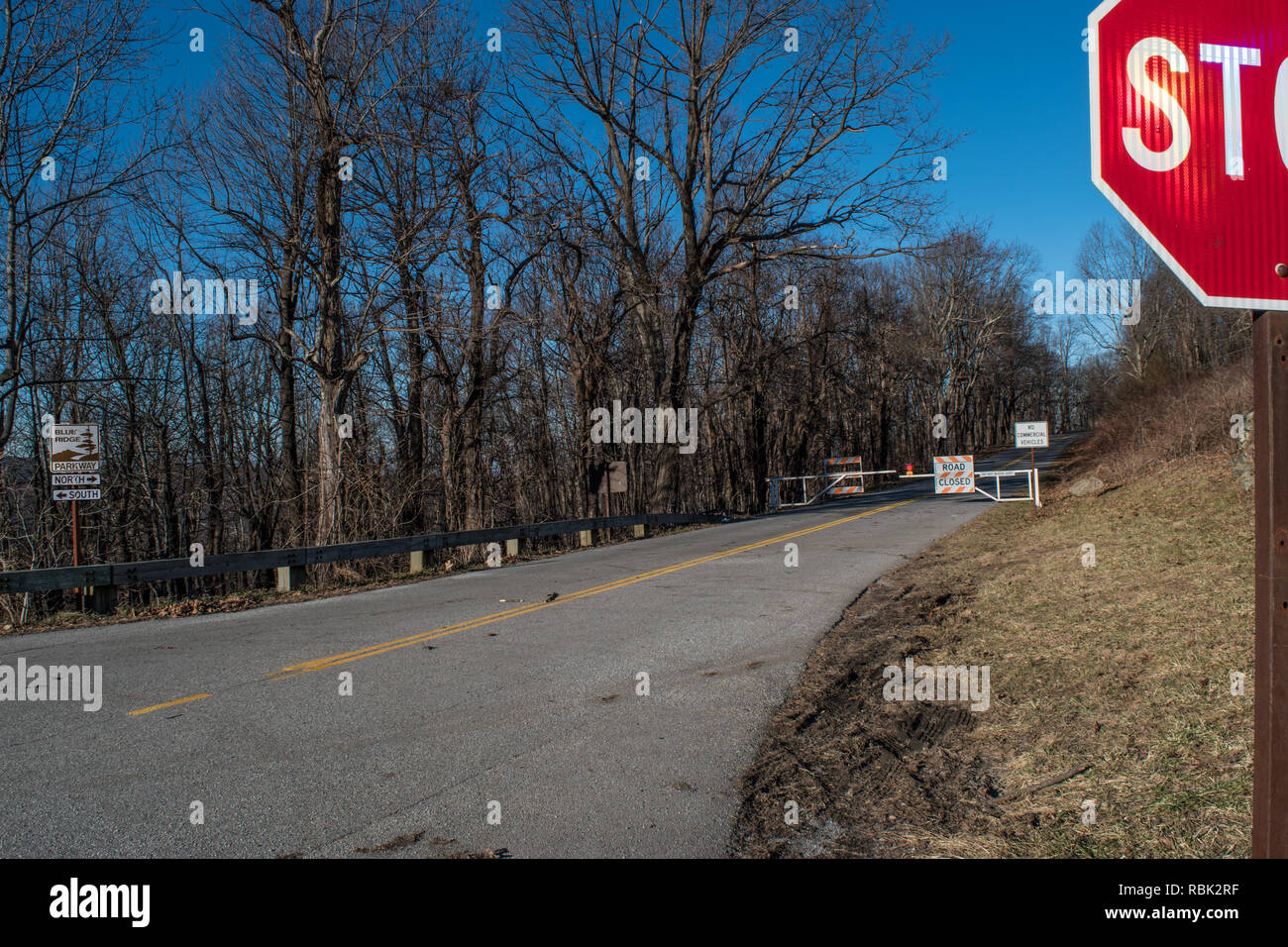 National Park Service schließt den öffentlichen Straßen aufgrund der Bundesregierung Herunterfahren Stockfoto